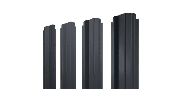 Штакетник П-образный B фигурный 0,45 PE RAL 7024 мокрый асфальт